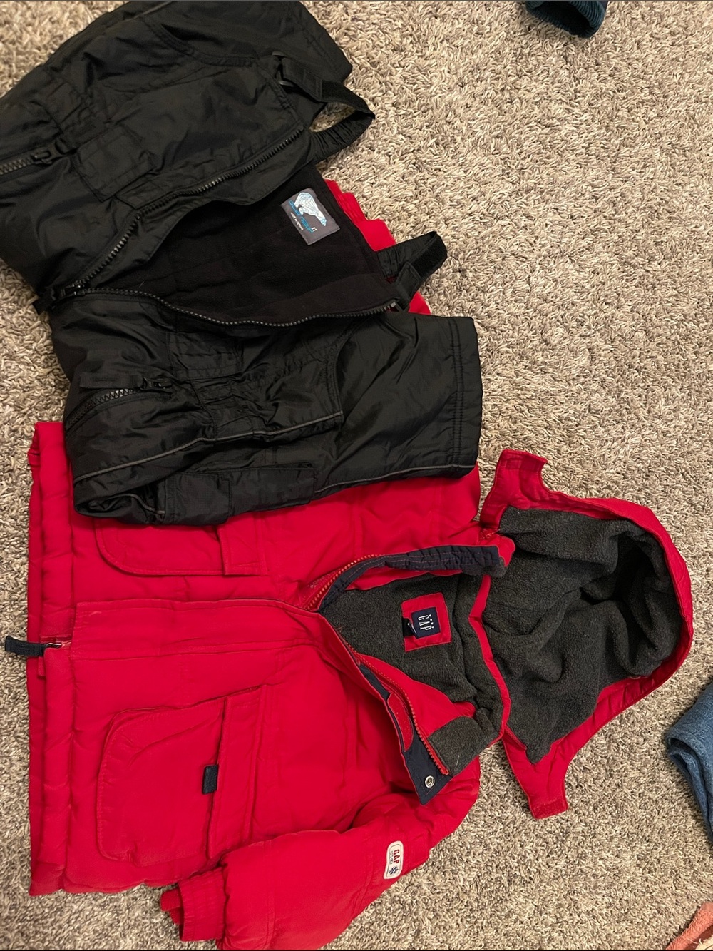 Baby gap feather filled down jacket & 2t and old navy lined snow pants bundle